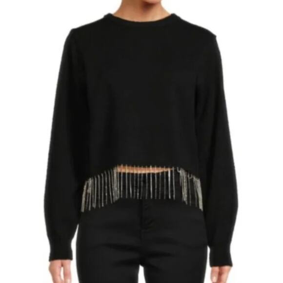 HOUSE OF HARLOW 1960 Black Rhinestone Cropped Pullover Sweater Women's Size XS - Picture 9 of 9